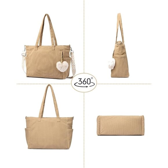 Women Pink Corduroy With Polyester Fiber Lining Shoulder Handbag with Pouch - Picture 7 of 8